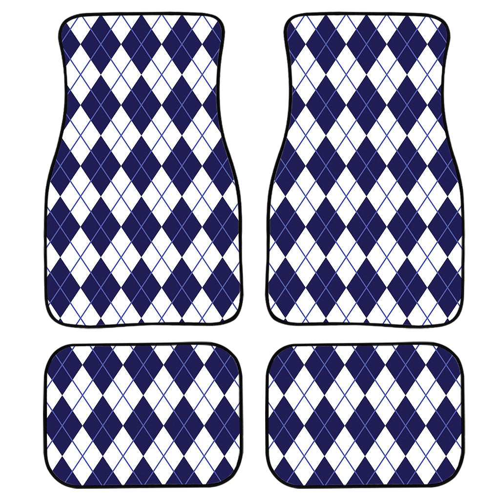 Navy Blue And White Argyle Pattern Print Front And Back Car Floor Mats/ Front Car Mat
