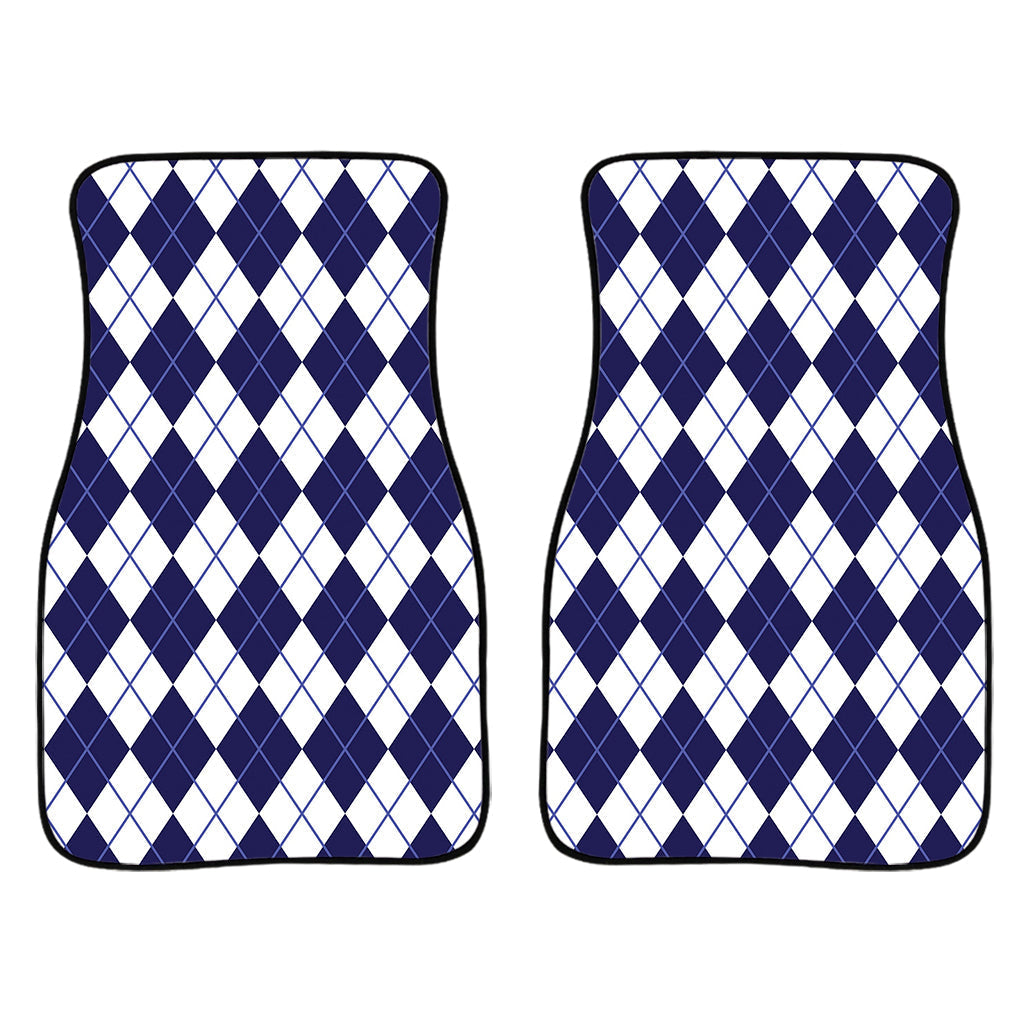 Navy Blue And White Argyle Pattern Print Front And Back Car Floor Mats/ Front Car Mat