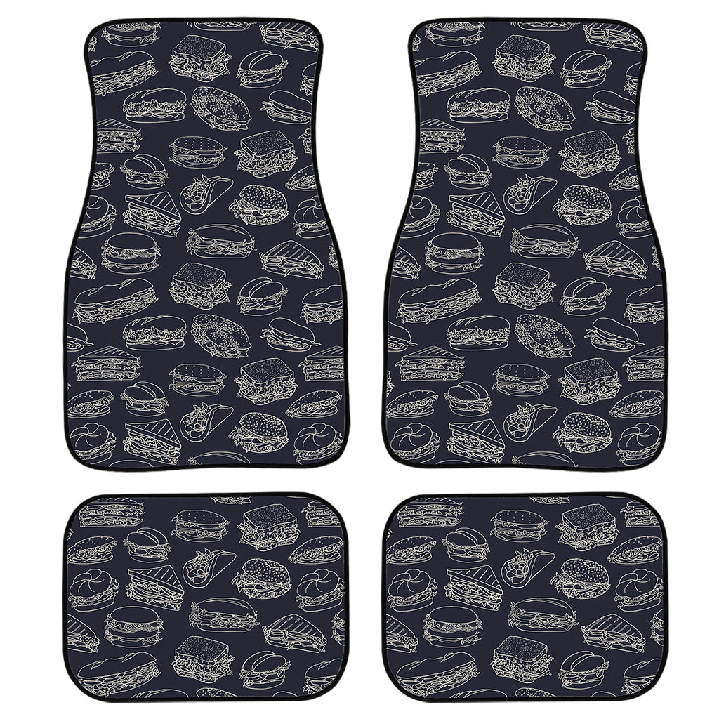 Navy Doodle Sandwich Pattern Print Front And Back Car Floor Mats/ Front Car Mat