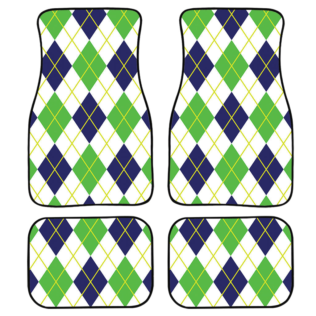 Navy Green And White Argyle Print Front And Back Car Floor Mats/ Front Car Mat