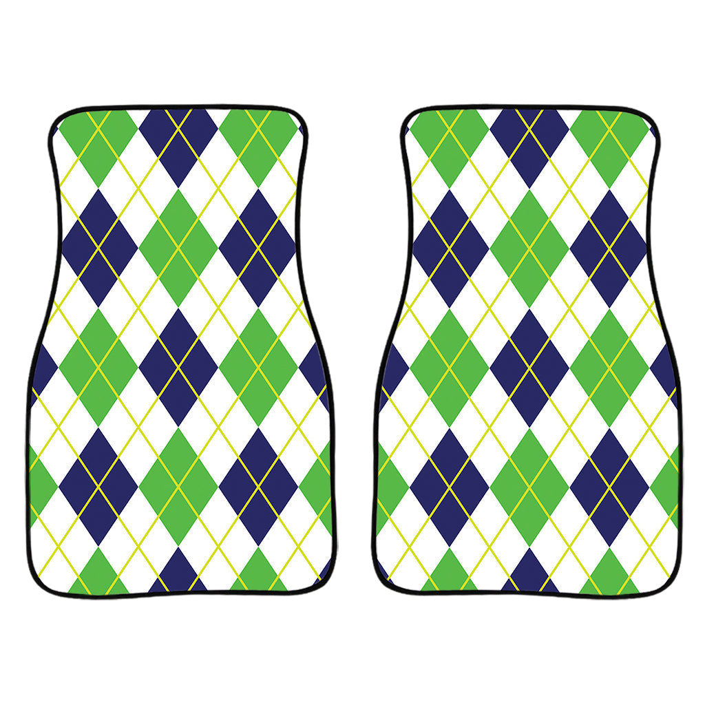 Navy Green And White Argyle Print Front And Back Car Floor Mats/ Front Car Mat