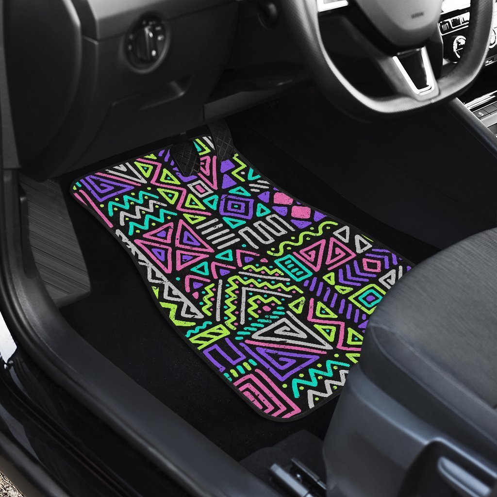 Neon Native Aztec Pattern Print Front And Back Car Floor Mats/ Front Car Mat