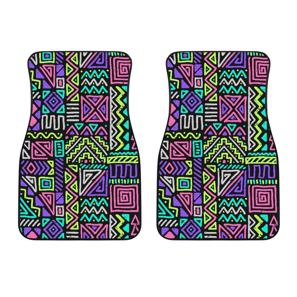 Neon Native Aztec Pattern Print Front And Back Car Floor Mats/ Front Car Mat