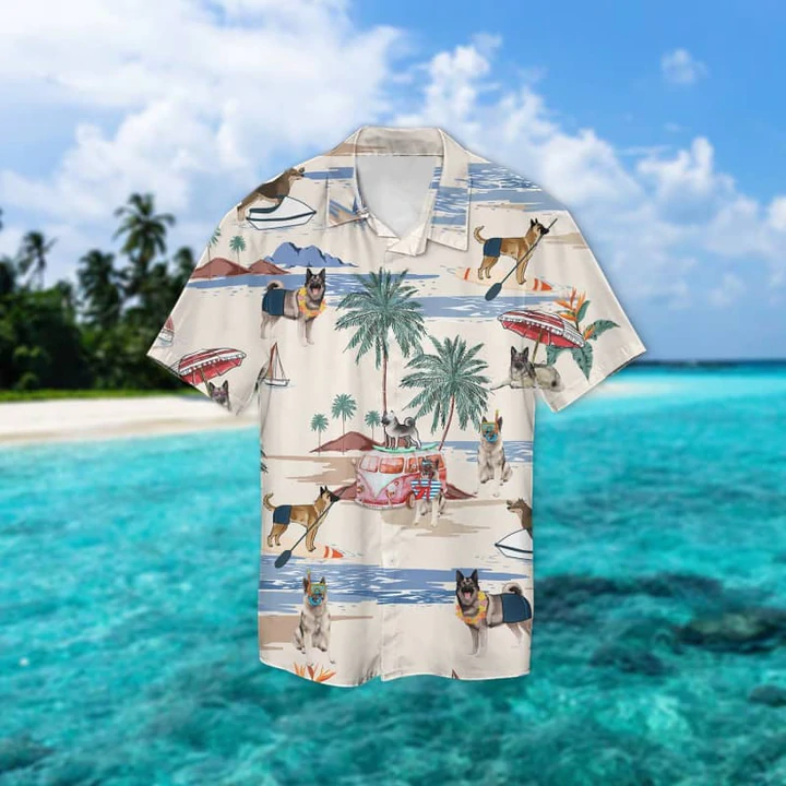 Norwegian Elkhound Summer Beach Hawaiian Shirt/ Hawaiian Shirts for Men women Short Sleeve Aloha Beach Shirt
