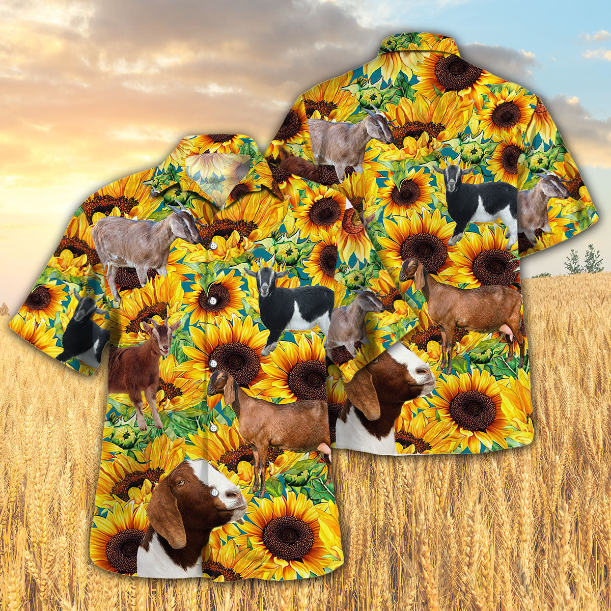 Sunflower Nubian Goat Hawaiian Shirt