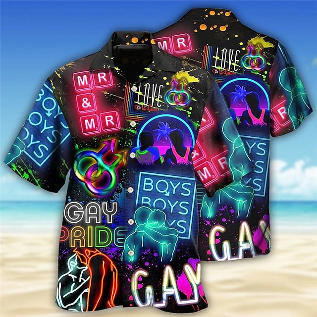 Gay Pride Love is love Men''s Shirt/ LGBT Pride Hawaiian Shirt/ Summer Shirt