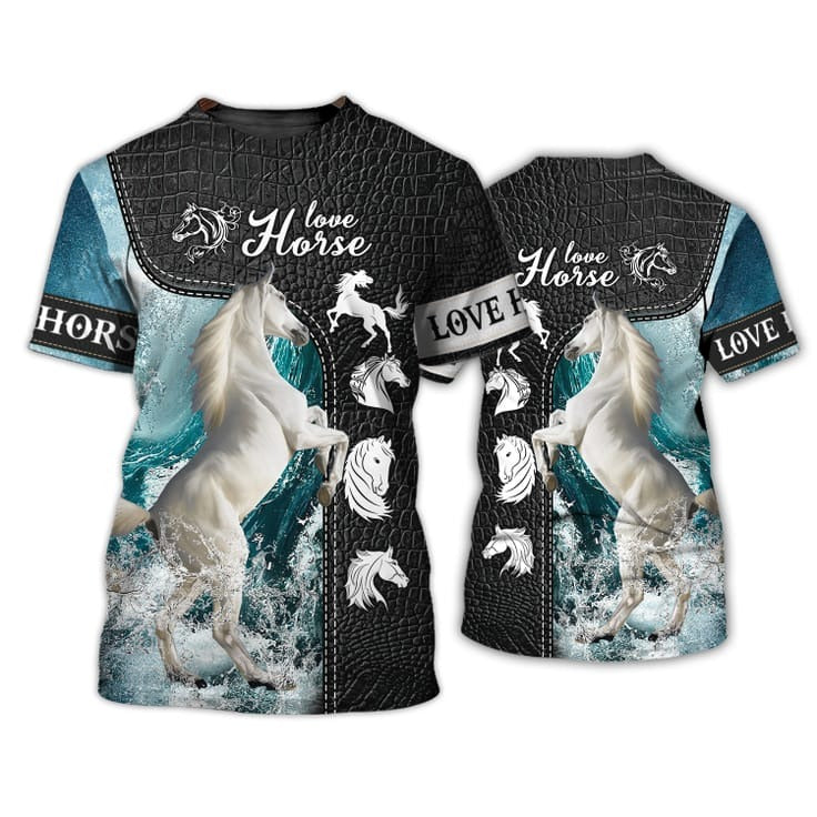 3D All Over Printed Horse T Shirt/ Love Horse Shirts/ White Horse Shirt For Men And Women/ Beautiful Horse Tee Shirt