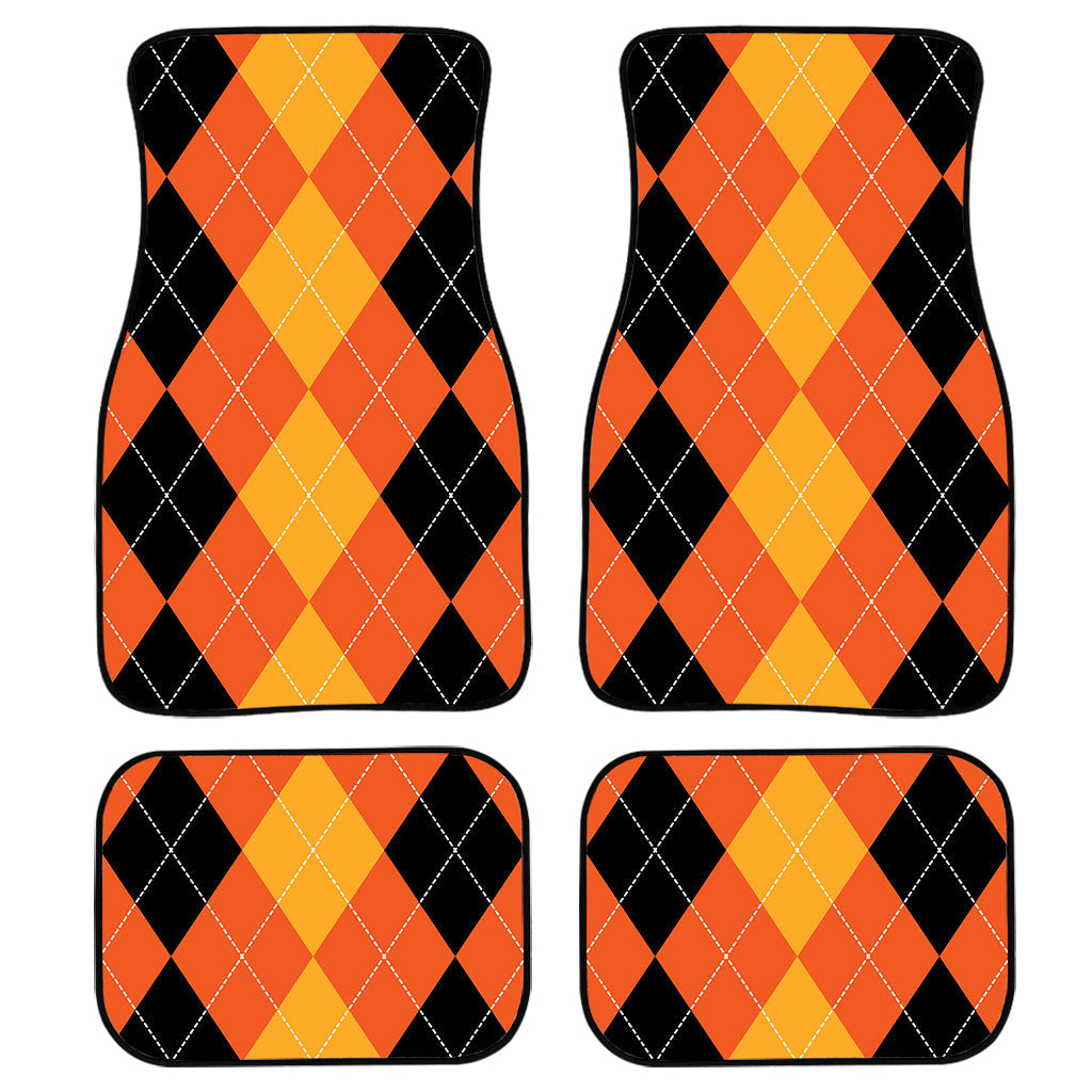 Orange And Black Argyle Pattern Print Front And Back Car Floor Mats/ Front Car Mat