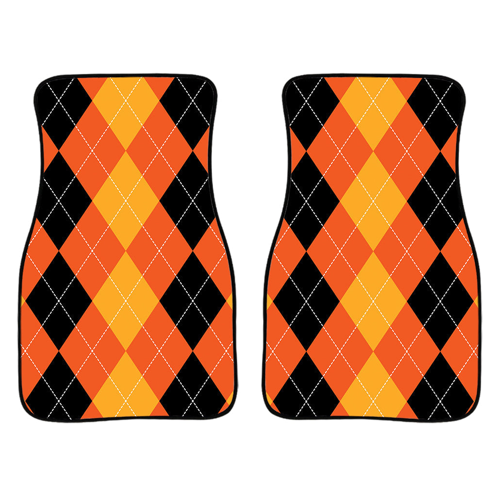 Orange And Black Argyle Pattern Print Front And Back Car Floor Mats/ Front Car Mat