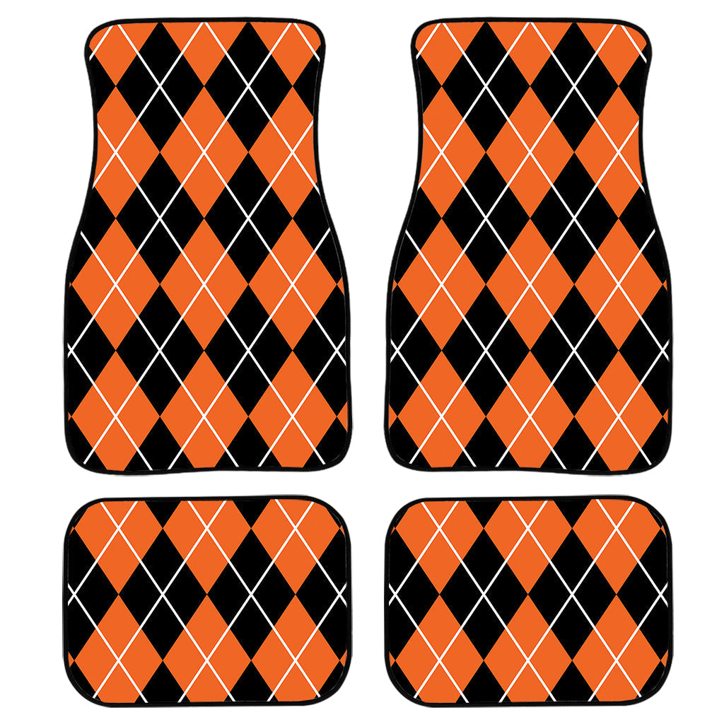 Orange And Black Argyle Print Front And Back Car Floor Mats/ Front Car Mat