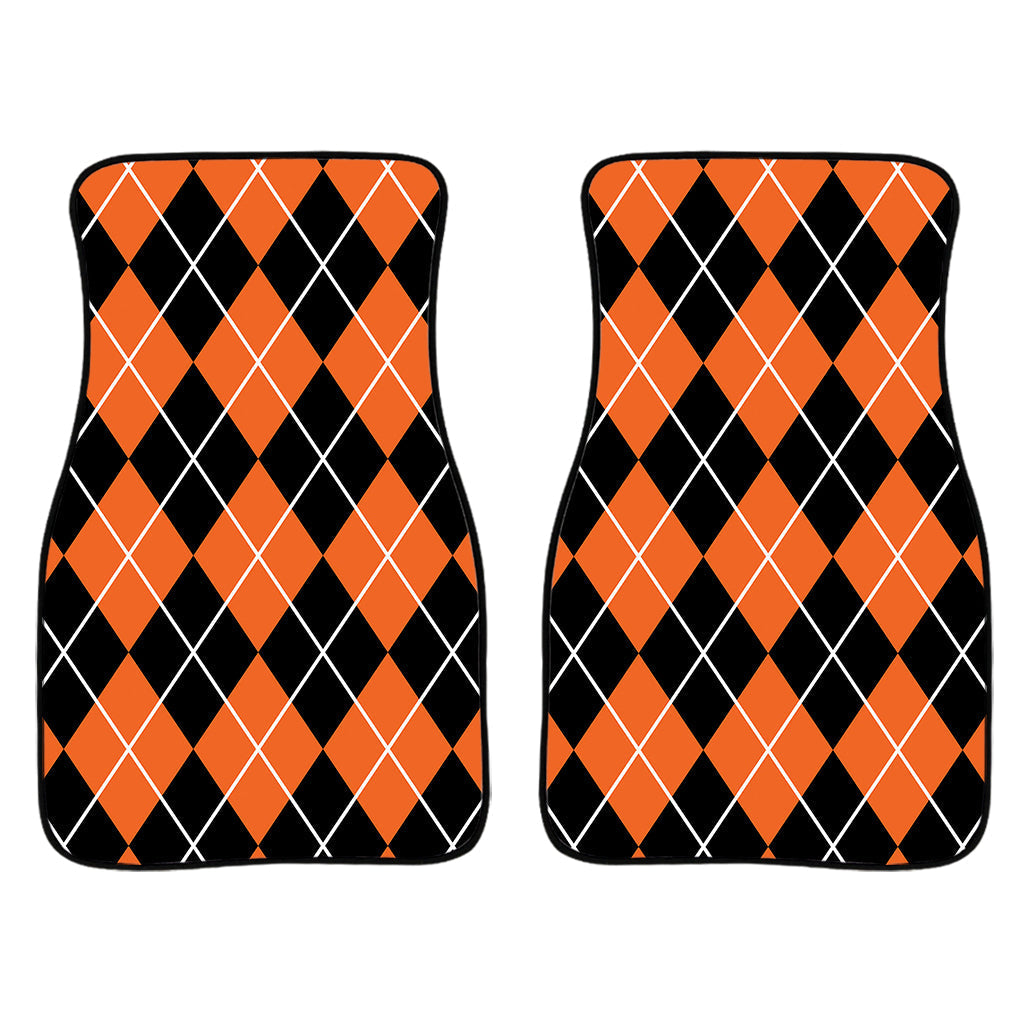 Orange And Black Argyle Print Front And Back Car Floor Mats/ Front Car Mat