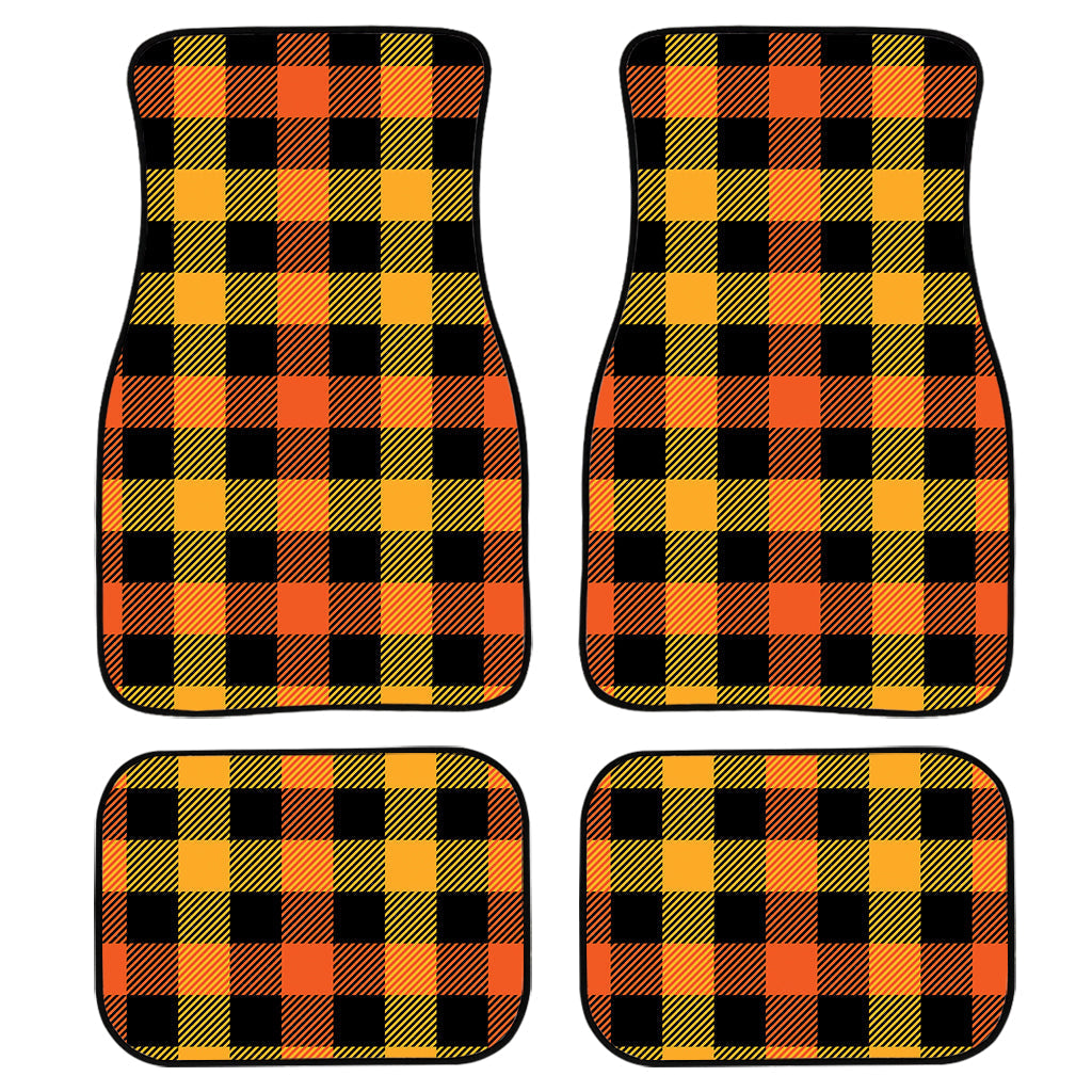 Orange And Black Buffalo Plaid Print Front And Back Car Floor Mats/ Front Car Mat