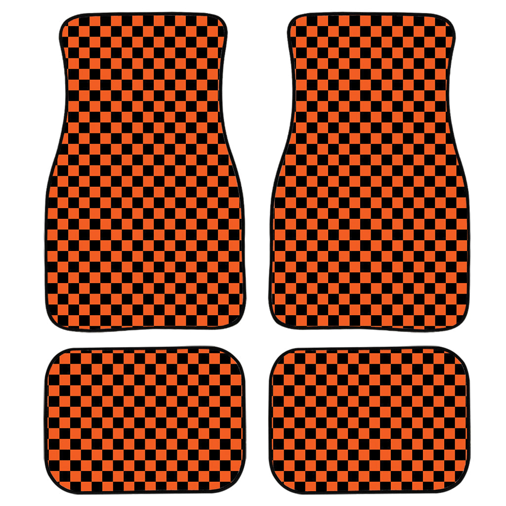 Orange And Black Checkered Pattern Print Front And Back Car Floor Mats/ Front Car Mat
