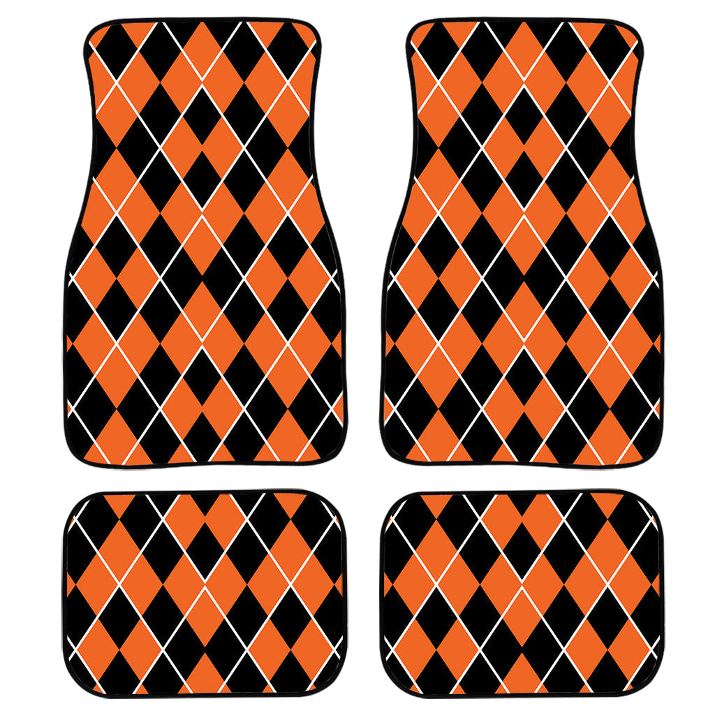Orange And Black Halloween Argyle Print Front And Back Car Floor Mats/ Front Car Mat