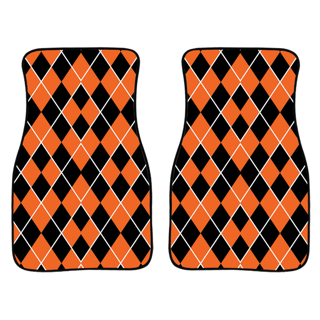 Orange And Black Halloween Argyle Print Front And Back Car Floor Mats/ Front Car Mat