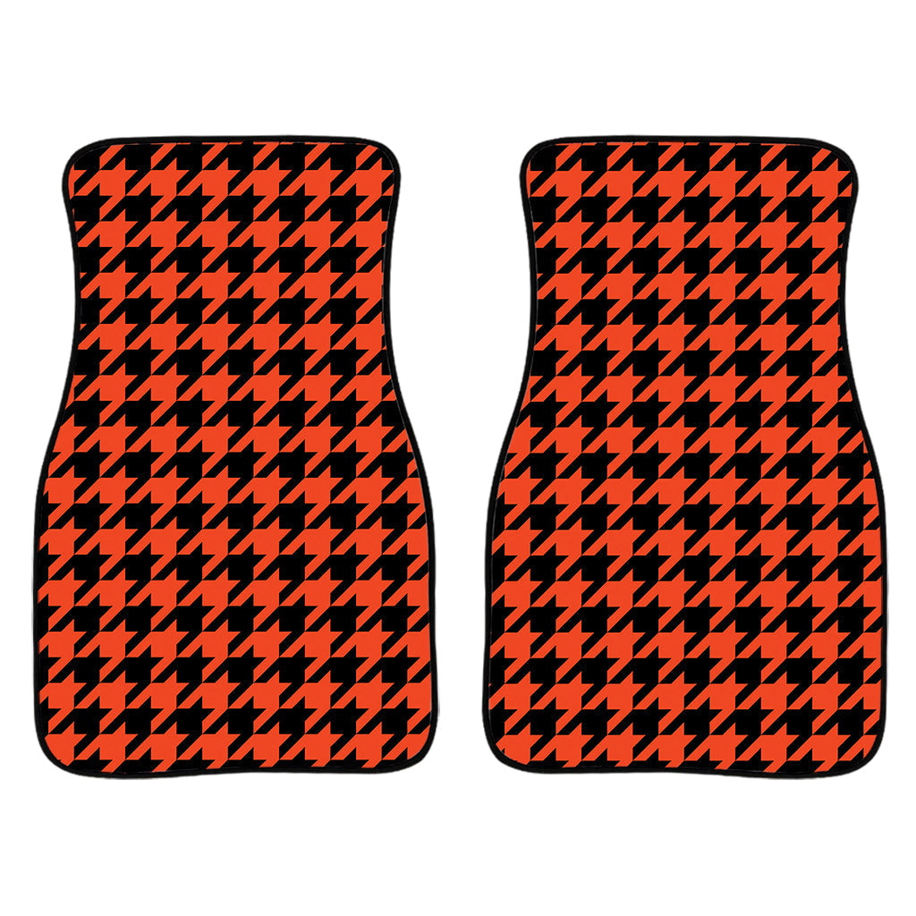 Orange And Black Houndstooth Print Front And Back Car Floor Mats/ Front Car Mat