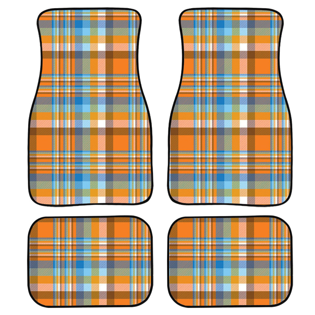 Orange And Blue Madras Pattern Print Front And Back Car Floor Mats/ Front Car Mat