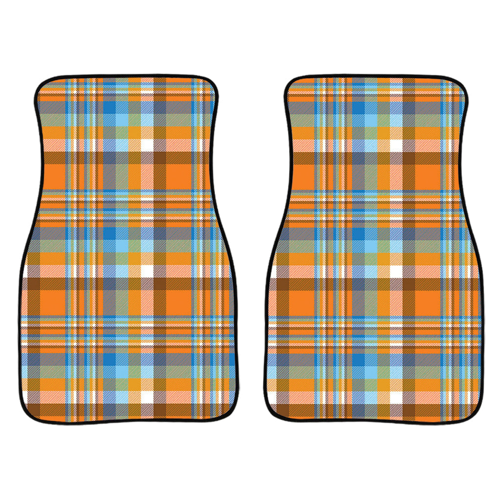 Orange And Blue Madras Pattern Print Front And Back Car Floor Mats/ Front Car Mat