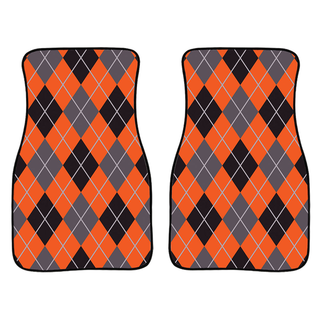 Orange And Grey Halloween Argyle Print Front And Back Car Floor Mats/ Front Car Mat