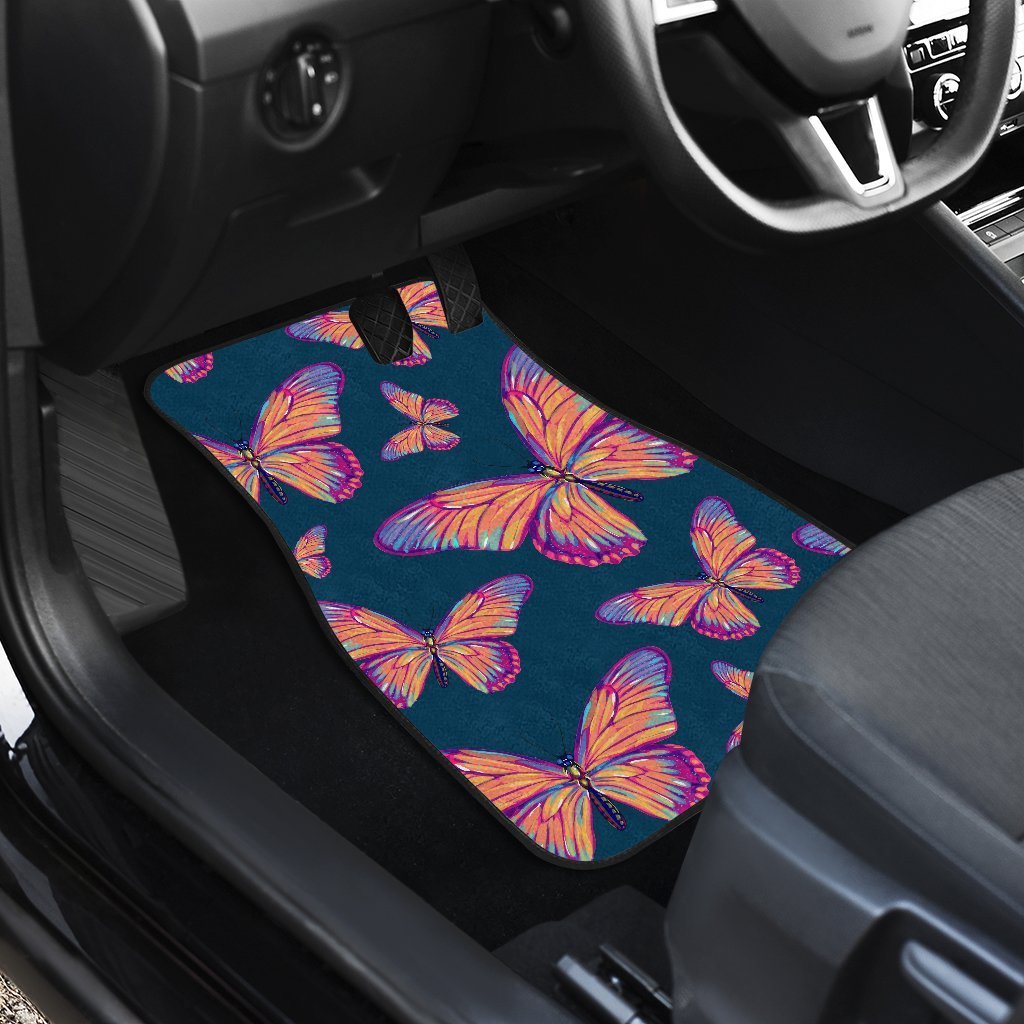 Orange And Purple Butterfly Print Front And Back Car Floor Mats/ Front Car Mat