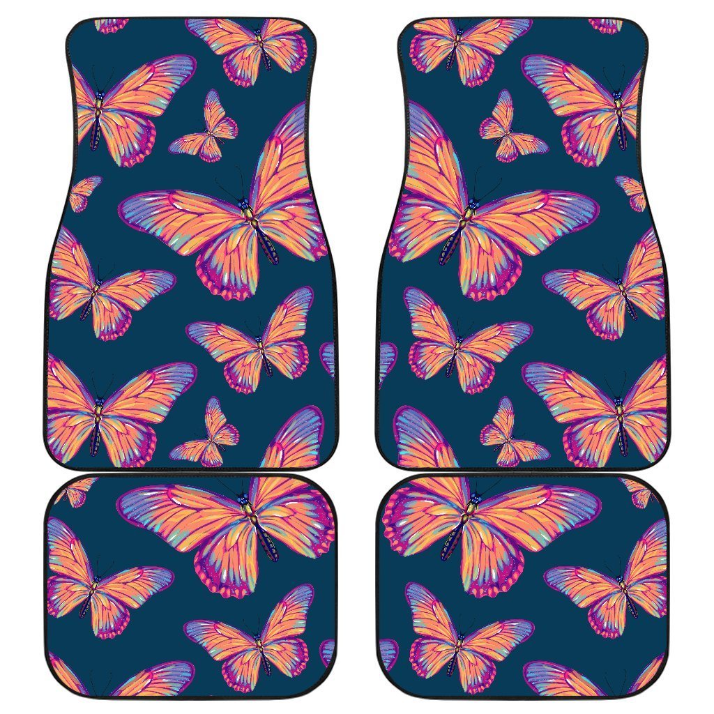 Orange And Purple Butterfly Print Front And Back Car Floor Mats/ Front Car Mat