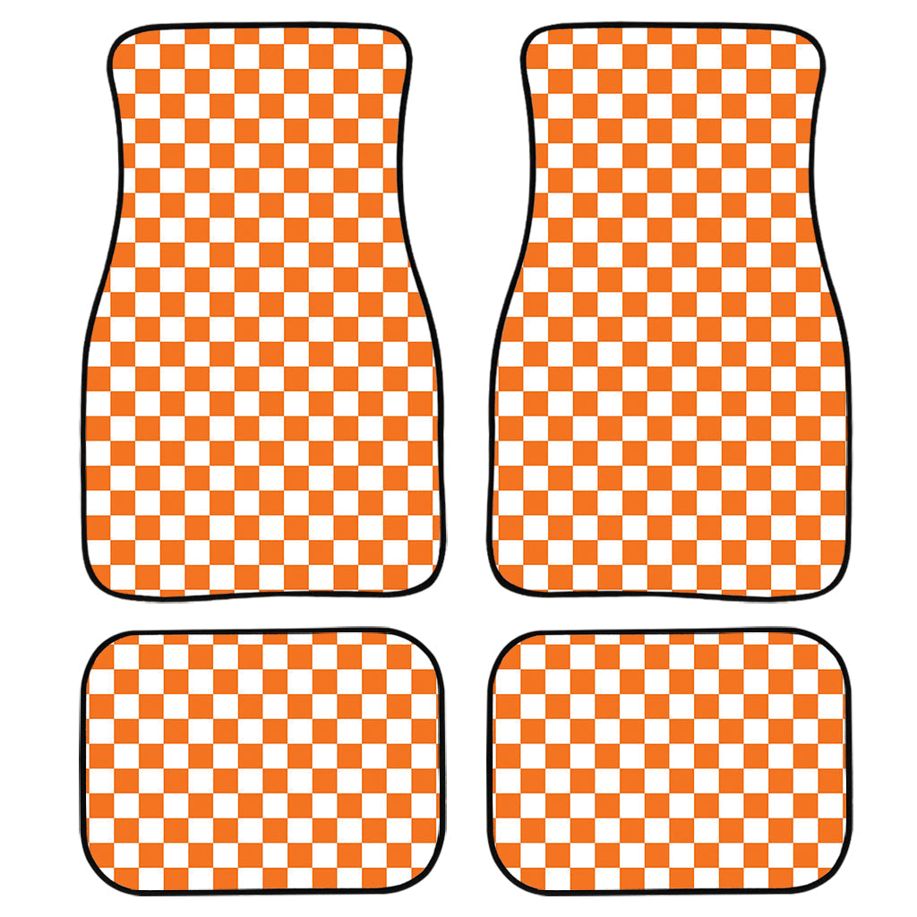 Orange And White Checkered Pattern Print Front And Back Car Floor Mats/ Front Car Mat