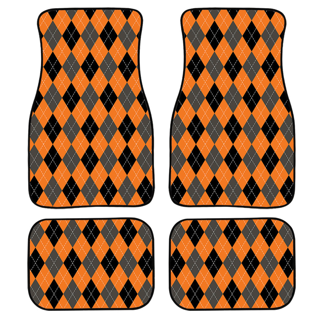 Orange Black And Grey Argyle Print Front And Back Car Floor Mats/ Front Car Mat