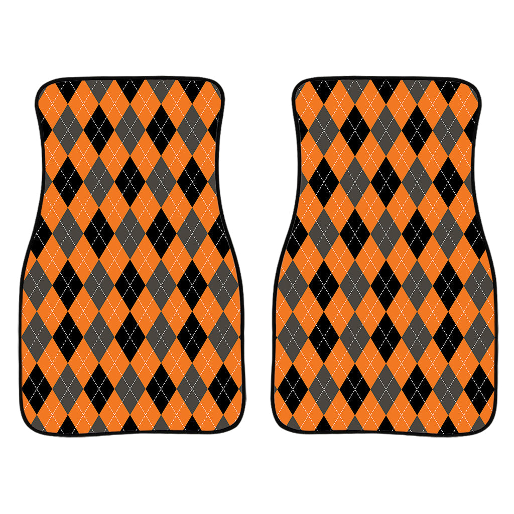 Orange Black And Grey Argyle Print Front And Back Car Floor Mats/ Front Car Mat