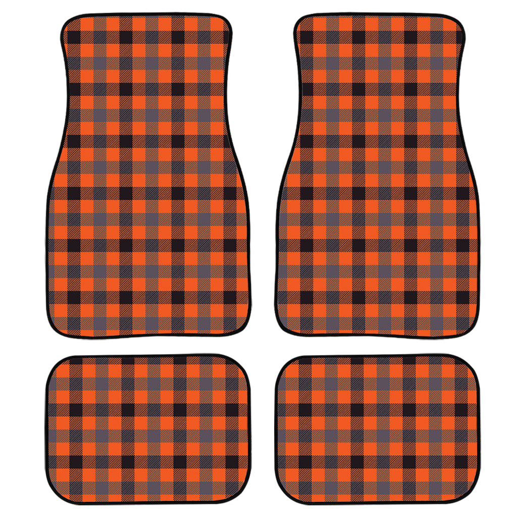 Orange Black And Grey Plaid Print Front And Back Car Floor Mats/ Front Car Mat