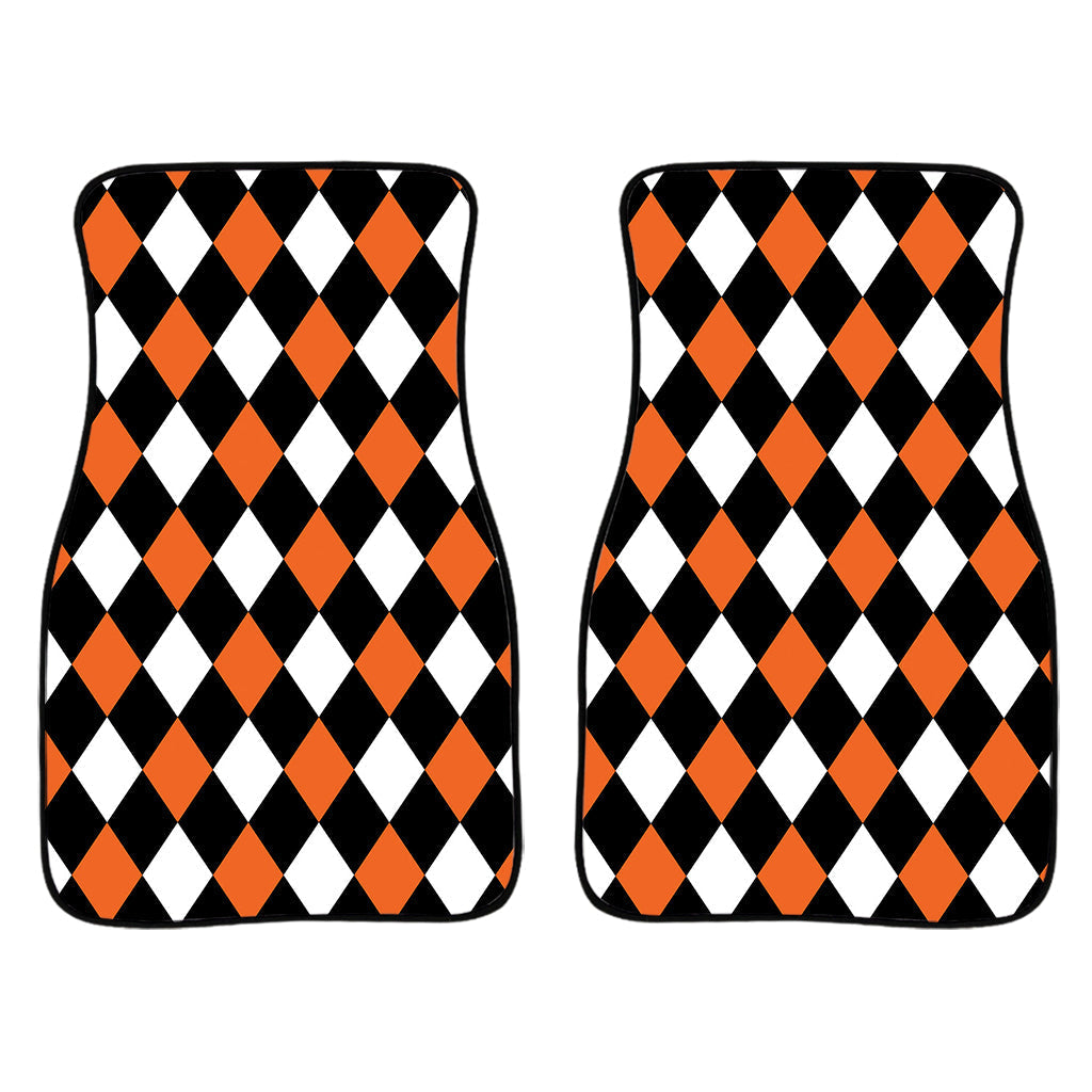 Orange Black And White Harlequin Print Front And Back Car Floor Mats/ Front Car Mat