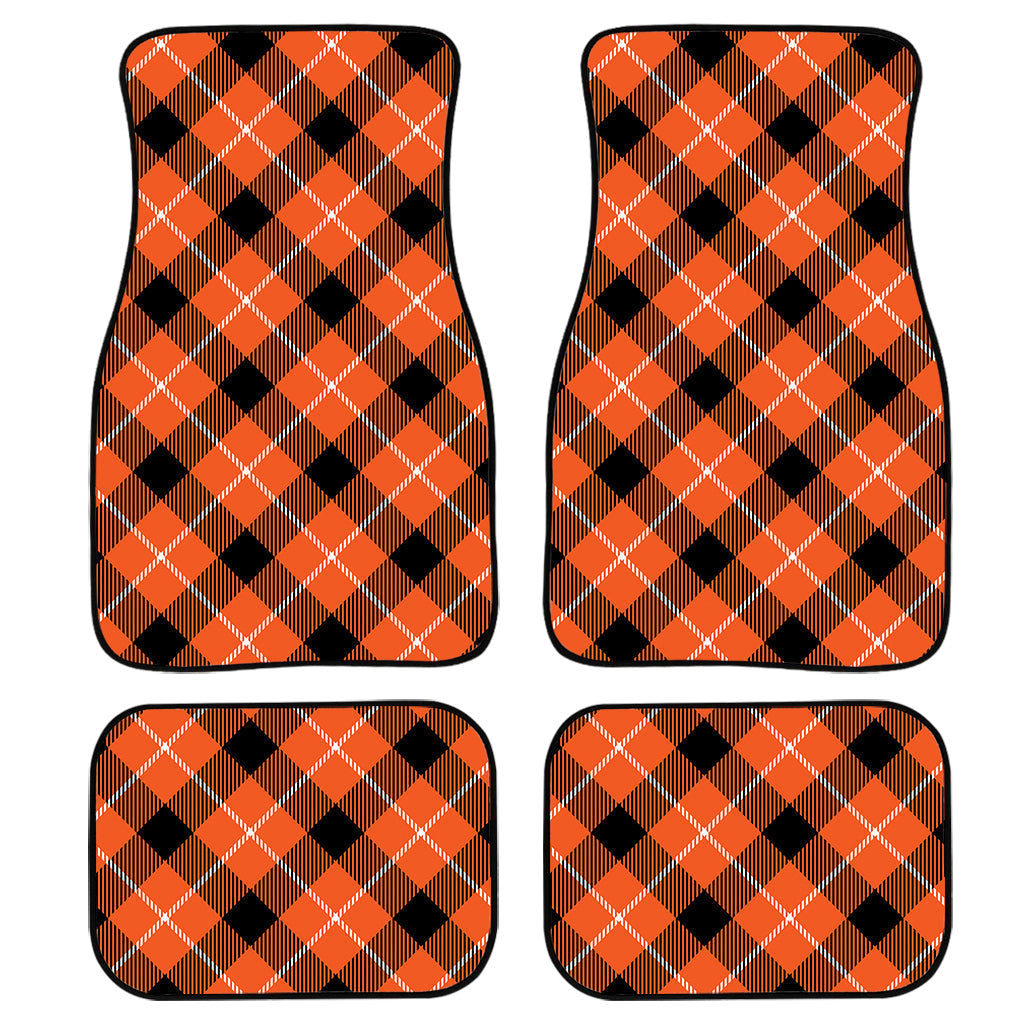 Orange Black And White Plaid Print Front And Back Car Floor Mats/ Front Car Mat