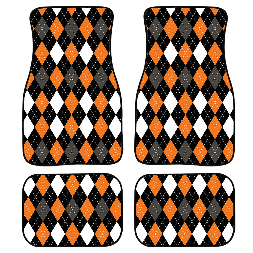 Orange Black Grey And White Argyle Print Front And Back Car Floor Mats/ Front Car Mat