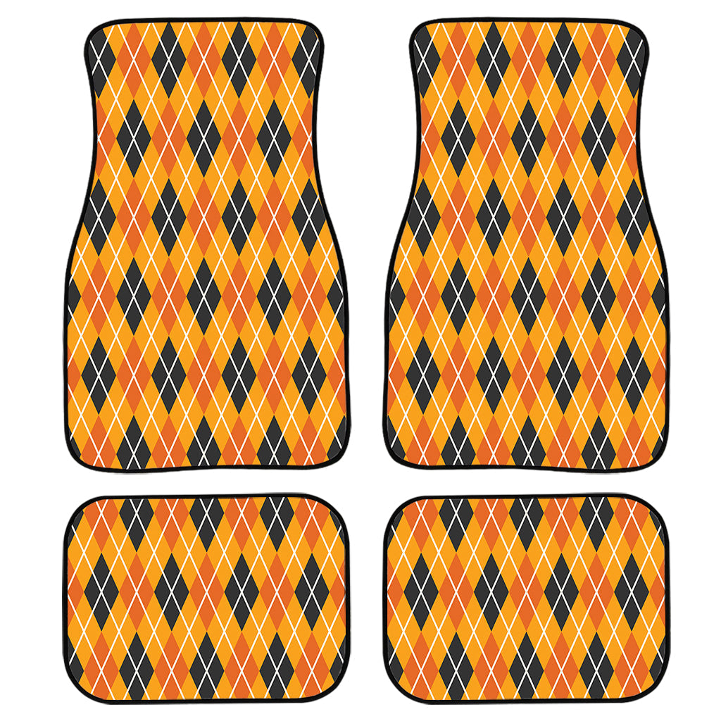 Orange Halloween Argyle Pattern Print Front And Back Car Floor Mats/ Front Car Mat