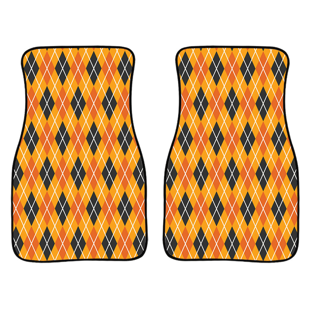 Orange Halloween Argyle Pattern Print Front And Back Car Floor Mats/ Front Car Mat