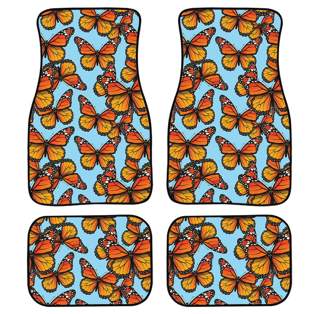 Orange Monarch Butterflies Pattern Print Front And Back Car Floor Mats/ Front Car Mat