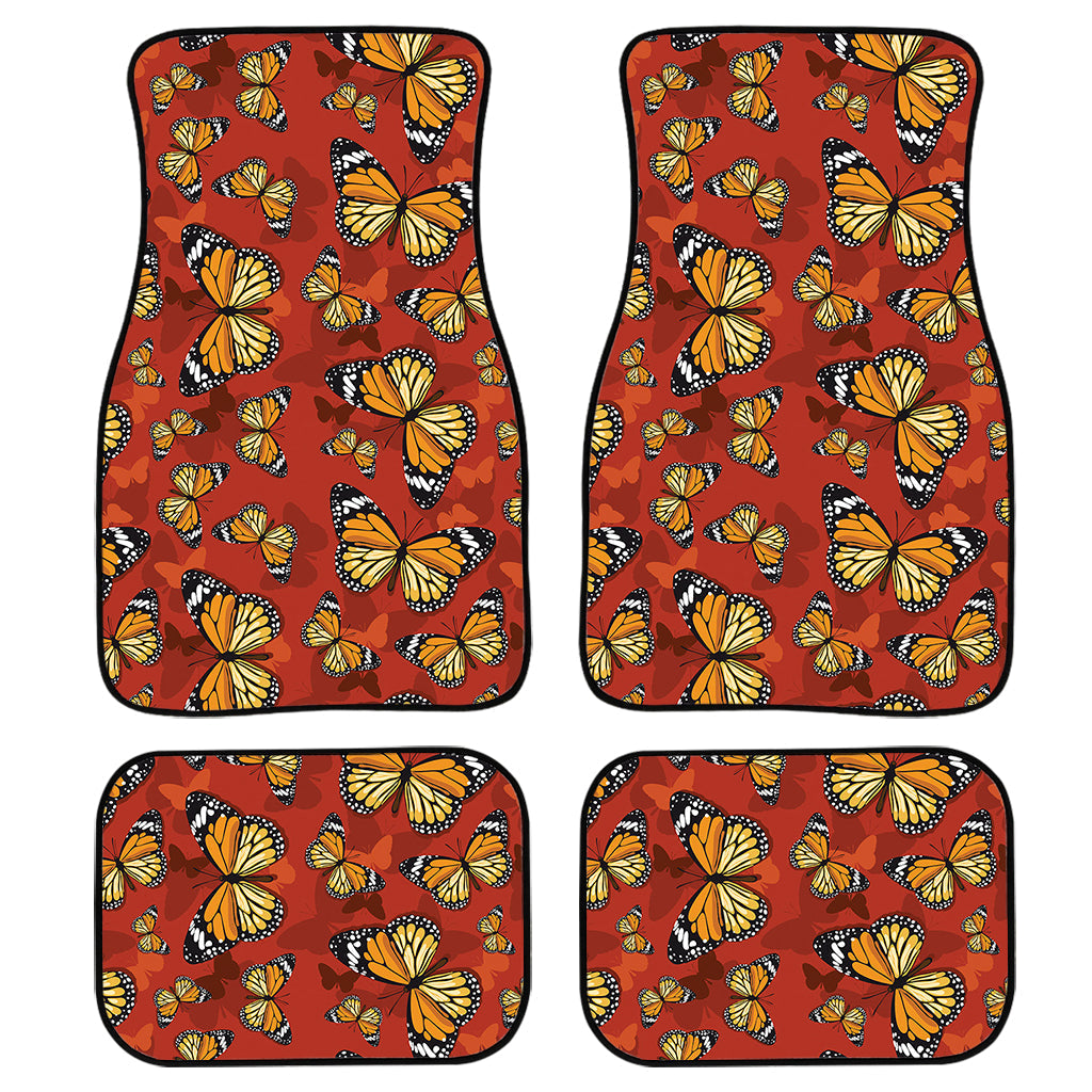Orange Monarch Butterfly Print Front And Back Car Floor Mats/ Front Car Mat
