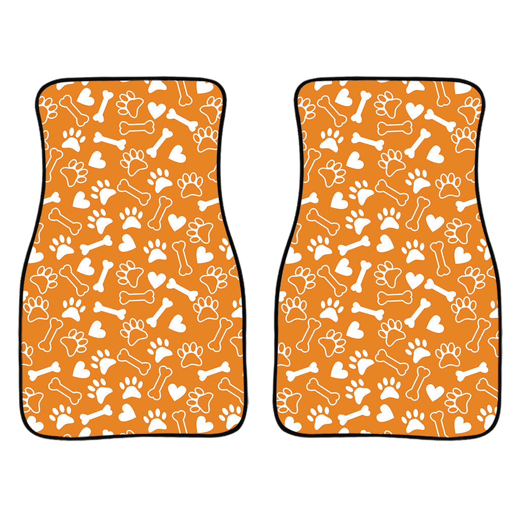 Orange Paw And Bone Pattern Print Front And Back Car Floor Mats/ Front Car Mat