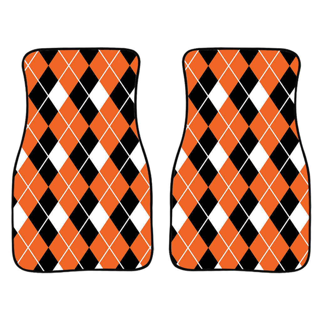 Orange White And Black Argyle Print Front And Back Car Floor Mats/ Front Car Mat