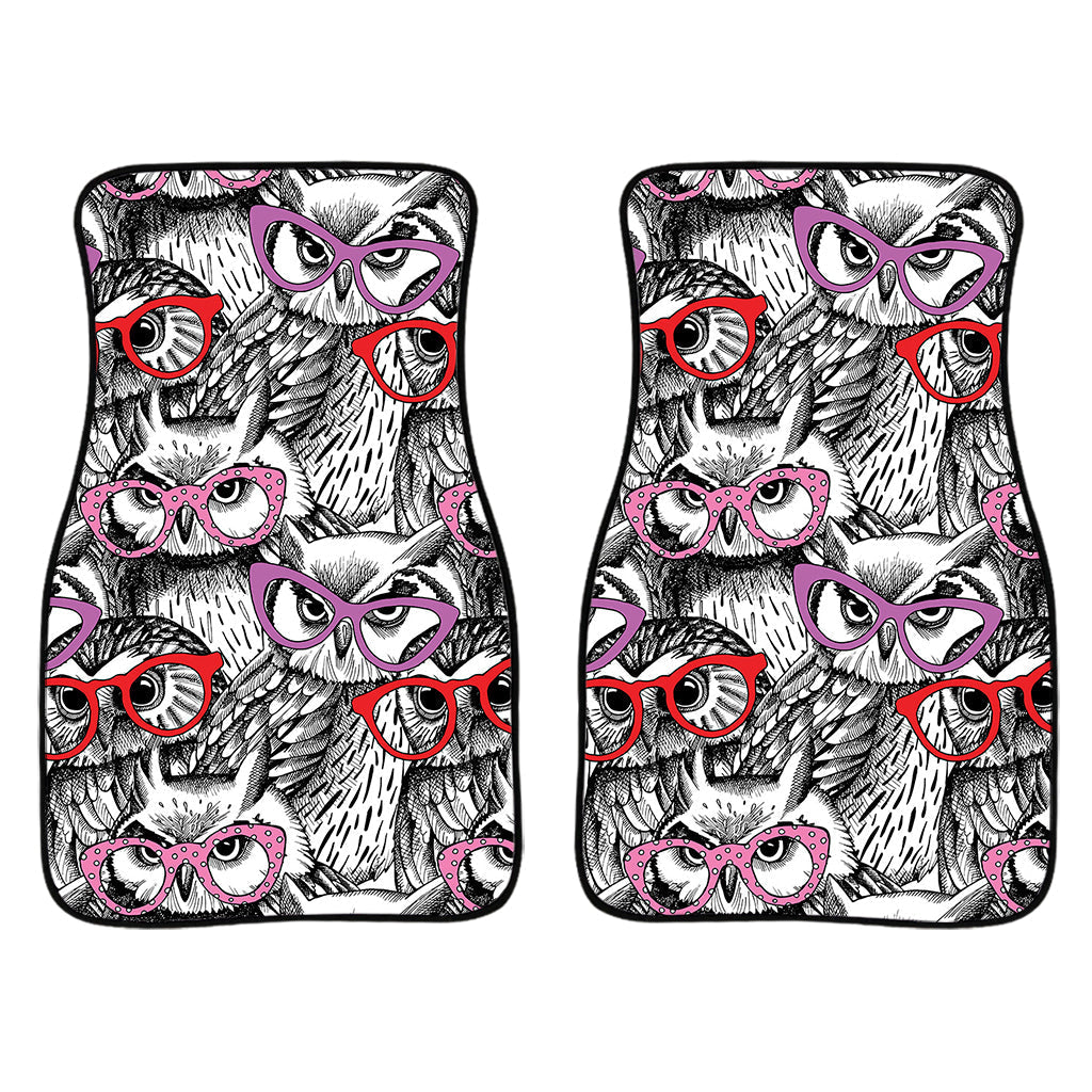 Owl With Glasses Pattern Print Front And Back Car Floor Mats/ Front Car Mat