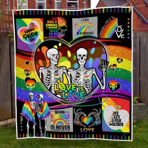 Lgbt Pride Blanket For Couple Lesbian Gay Skull Love Is Love Lgbtq Quilt Blankets Pride Gifts