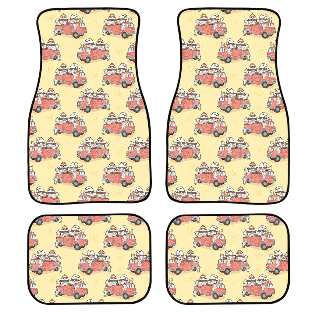 Panda Firefighter And Cat Pattern Print Front And Back Car Floor Mats/ Front Car Mat