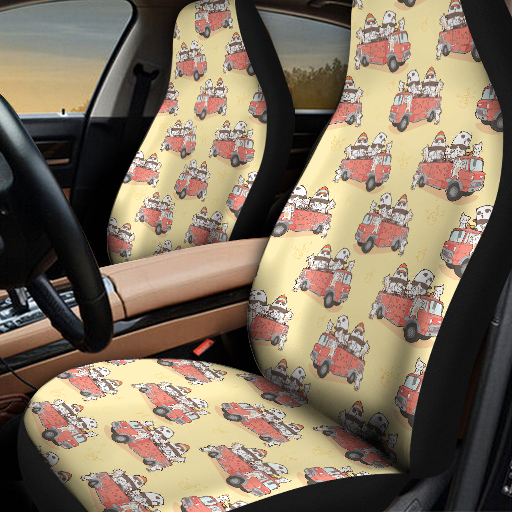 Panda Firefighter And Cat Pattern Print Universal Fit Car Seat Covers