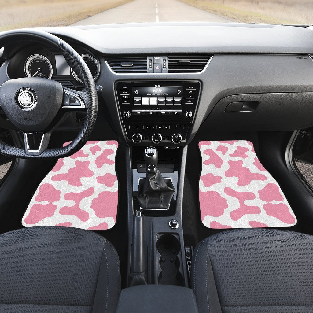 Pastel Pink And White Cow Print Front And Back Car Floor Mats/ Front Car Mat