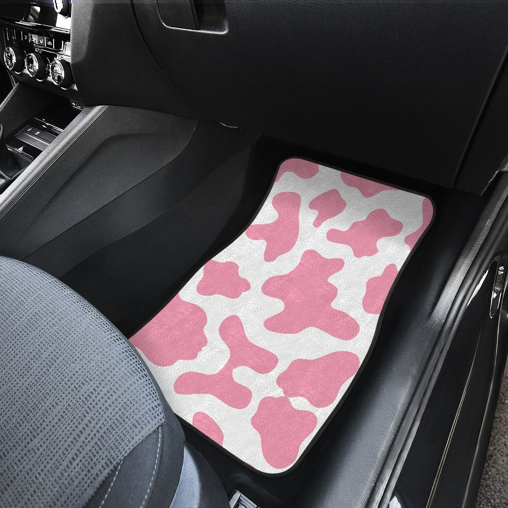 Pastel Pink And White Cow Print Front And Back Car Floor Mats/ Front Car Mat