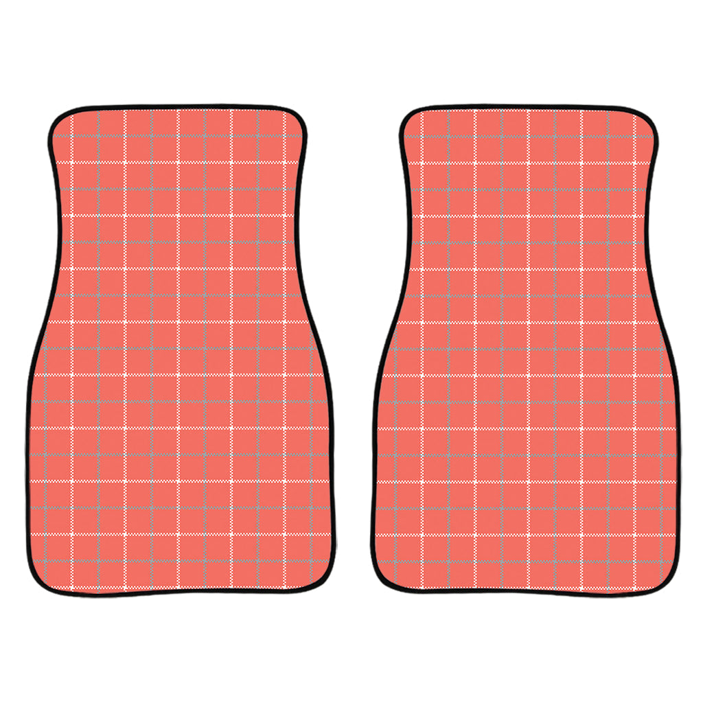 Pastel Red Tattersall Pattern Print Front And Back Car Floor Mats/ Front Car Mat