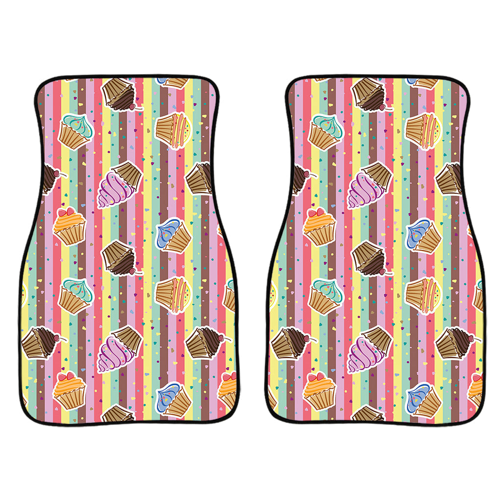 Pastel Striped Cupcake Pattern Print Front And Back Car Floor Mats/ Front Car Mat