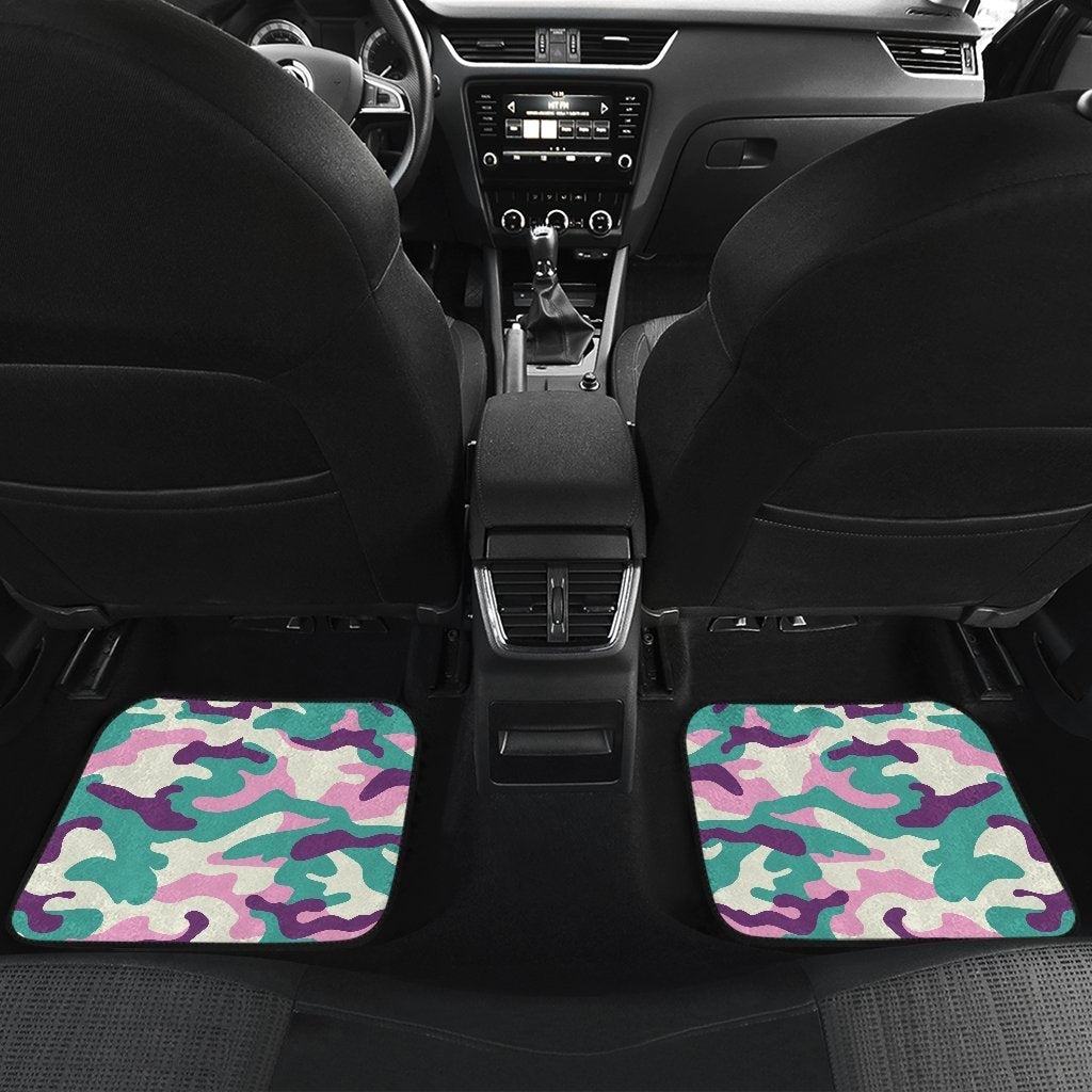 Pastel Teal And Purple Camouflage Print Front And Back Car Floor Mats/ Front Car Mat