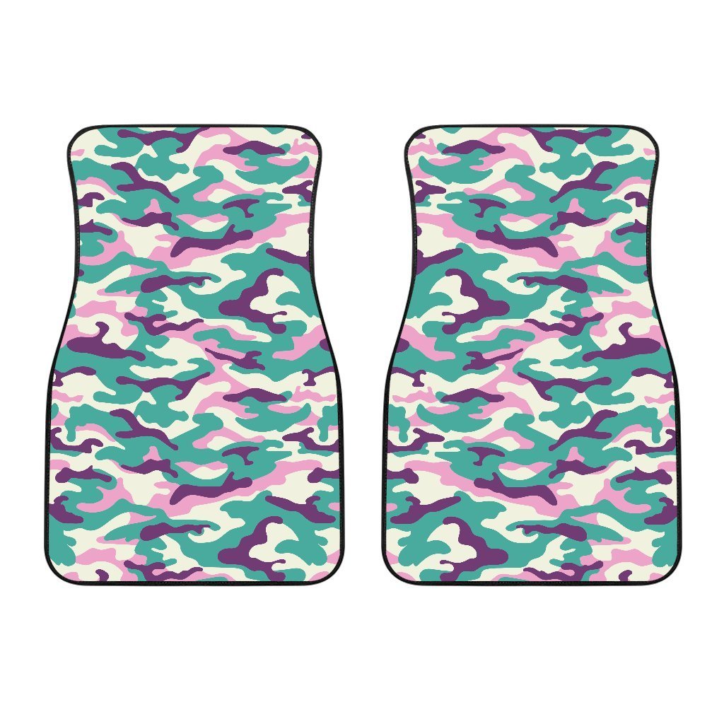 Pastel Teal And Purple Camouflage Print Front And Back Car Floor Mats/ Front Car Mat