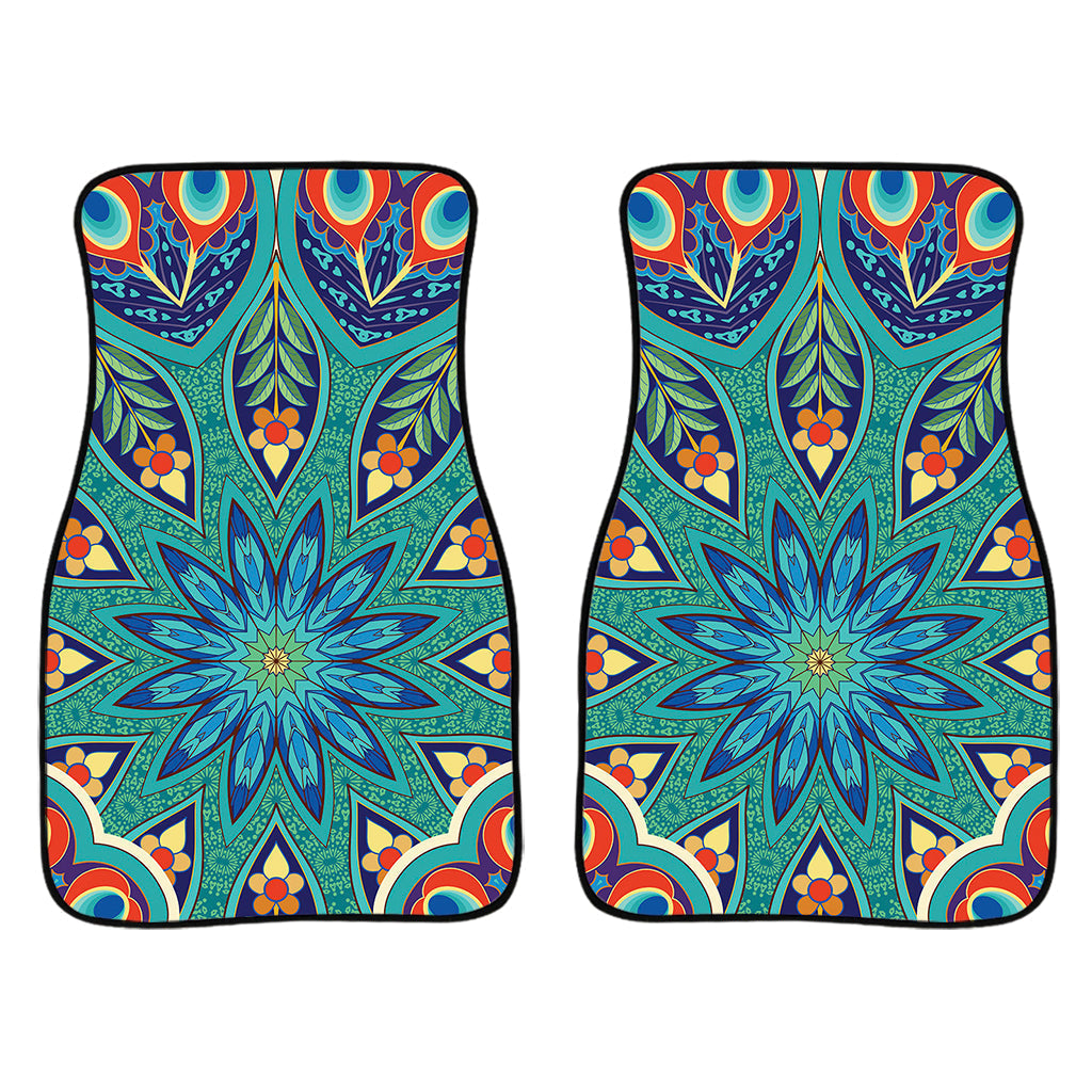 Peacock Feather Floral Pattern Print Front And Back Car Floor Mats/ Front Car Mat