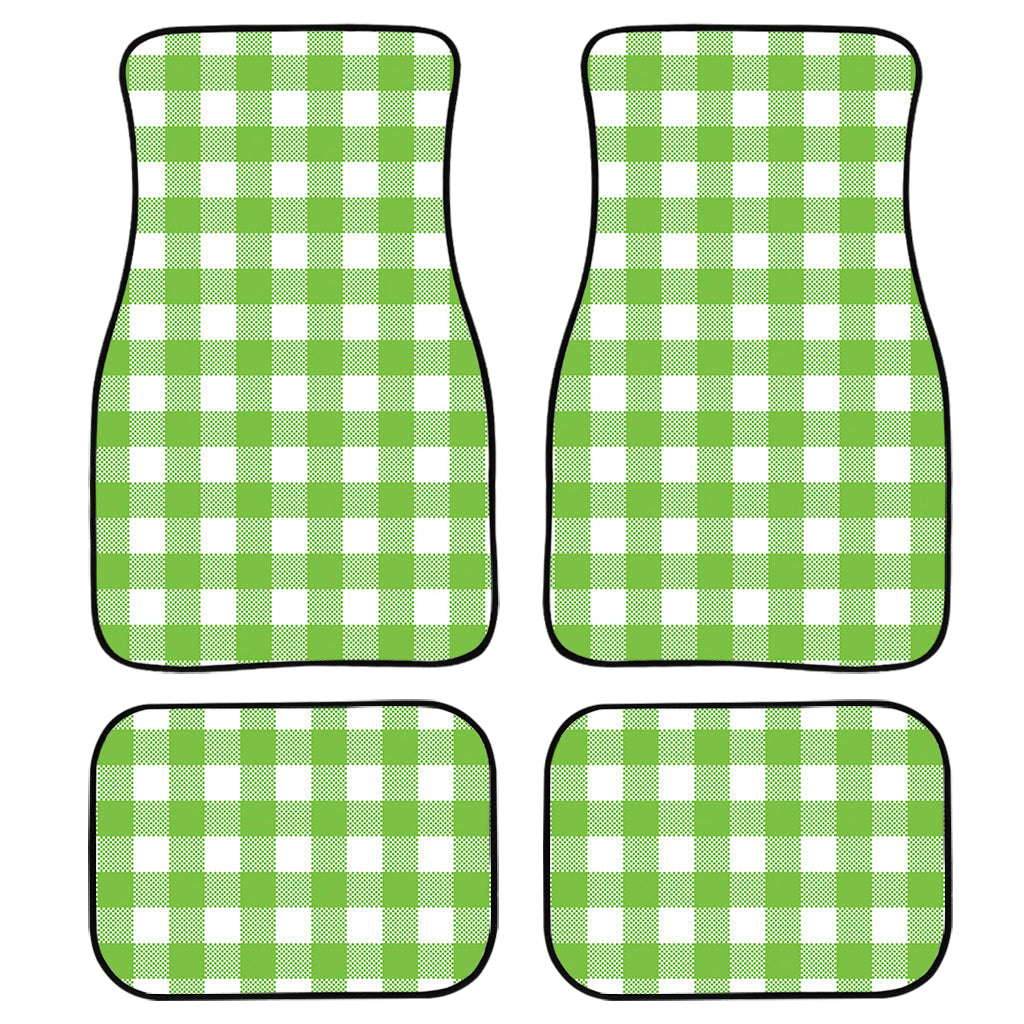 Pear Green And White Gingham Print Front And Back Car Floor Mats/ Front Car Mat
